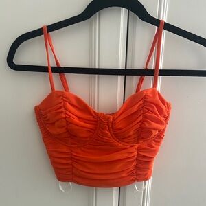White fox Bright Orange Ruched Top